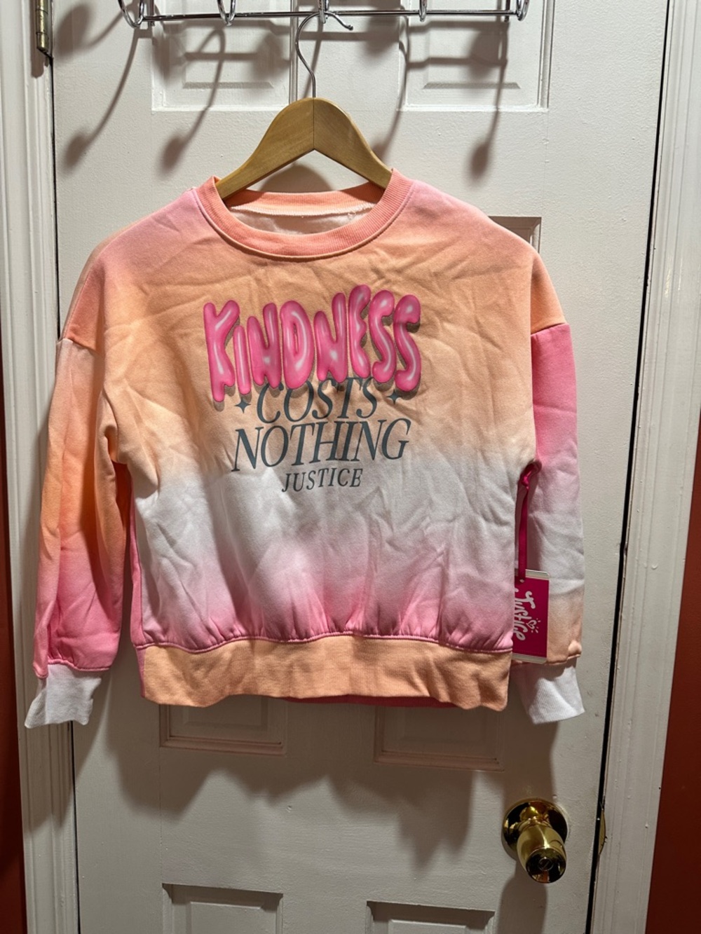 Justice Pink & Peach Ombre "Kindness Costs Nothing" Crewneck Sweatshirt